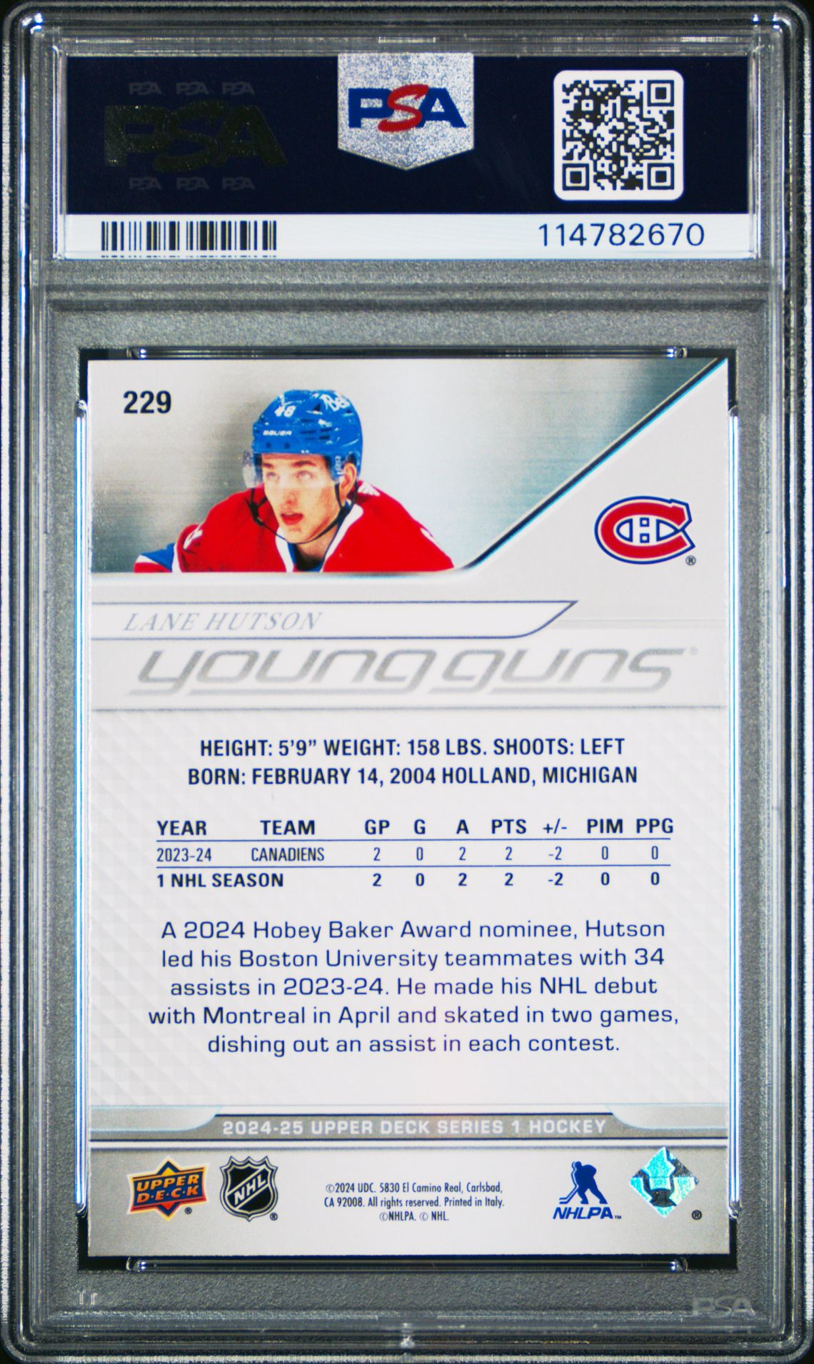 2024 Upper Deck Lane Hutson #229 Mint 9 back