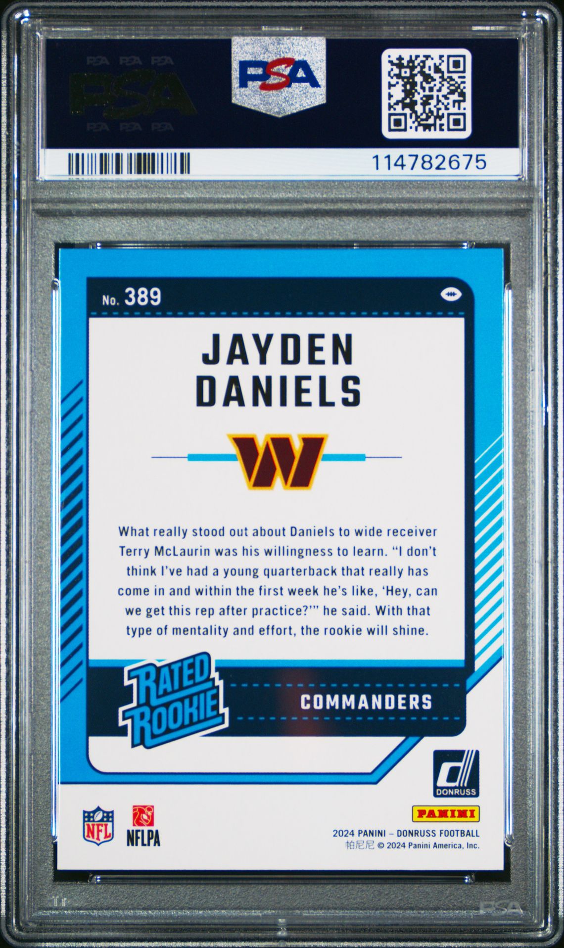 2024 Panini Donruss Jayden Daniels #389 (Press Proof Red) Gem Mt 10 back