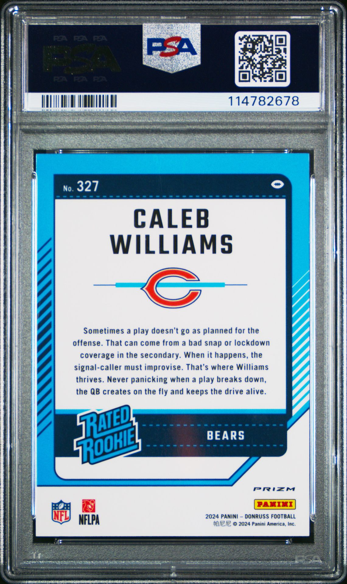 2024 Panini Donruss Caleb Williams #327 (Optic Preview-Red Pandora) Mint 9 back
