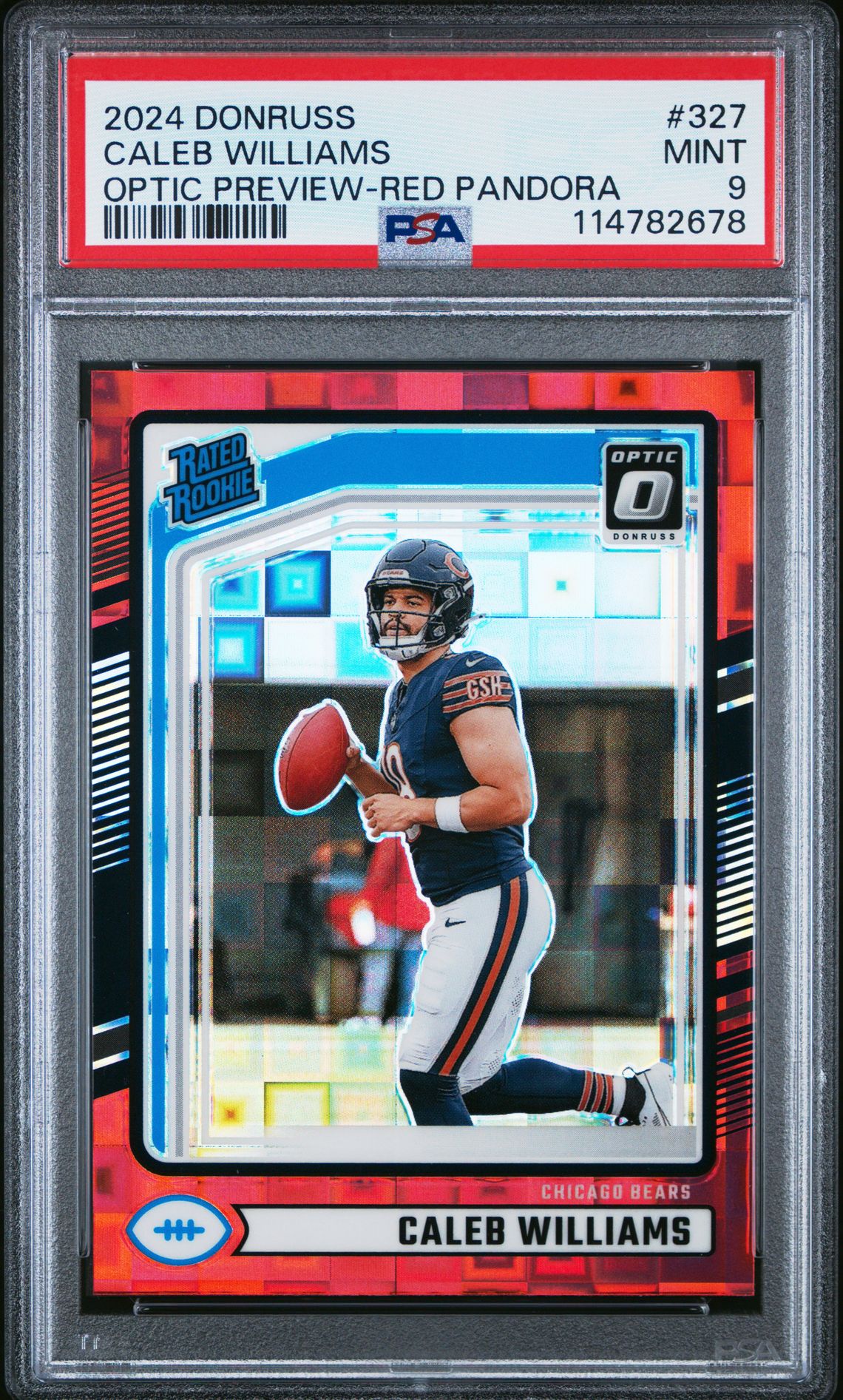 2024 Panini Donruss Caleb Williams #327 (Optic Preview-Red Pandora) Mint 9 front