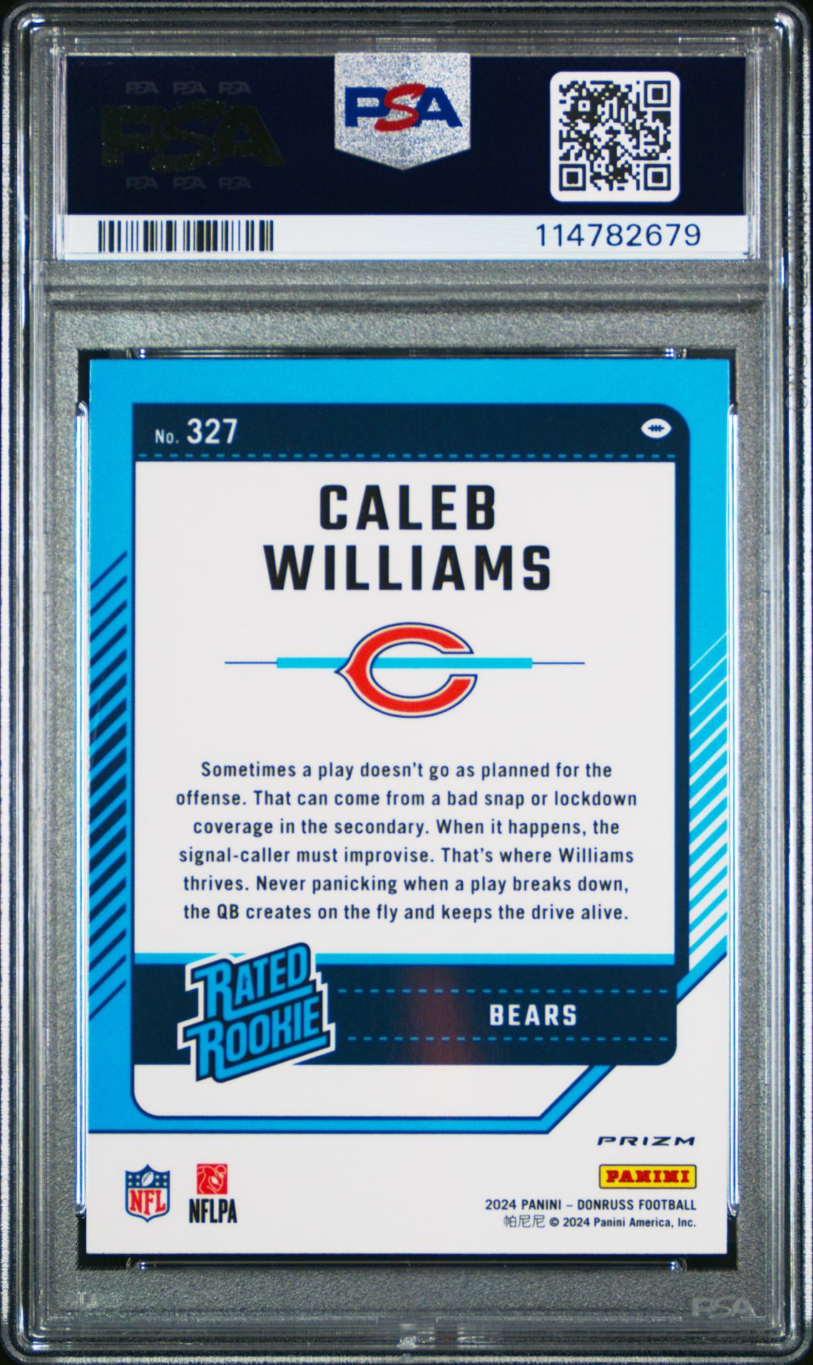 2024 Panini Donruss Caleb Williams #327 (Optic Preview-Red Wave) Gem Mt 10 back