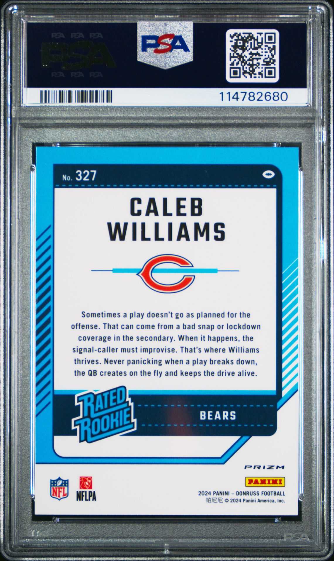 2024 Panini Donruss Caleb Williams #327 (Optic Preview-Red Wave) Gem Mt 10 back