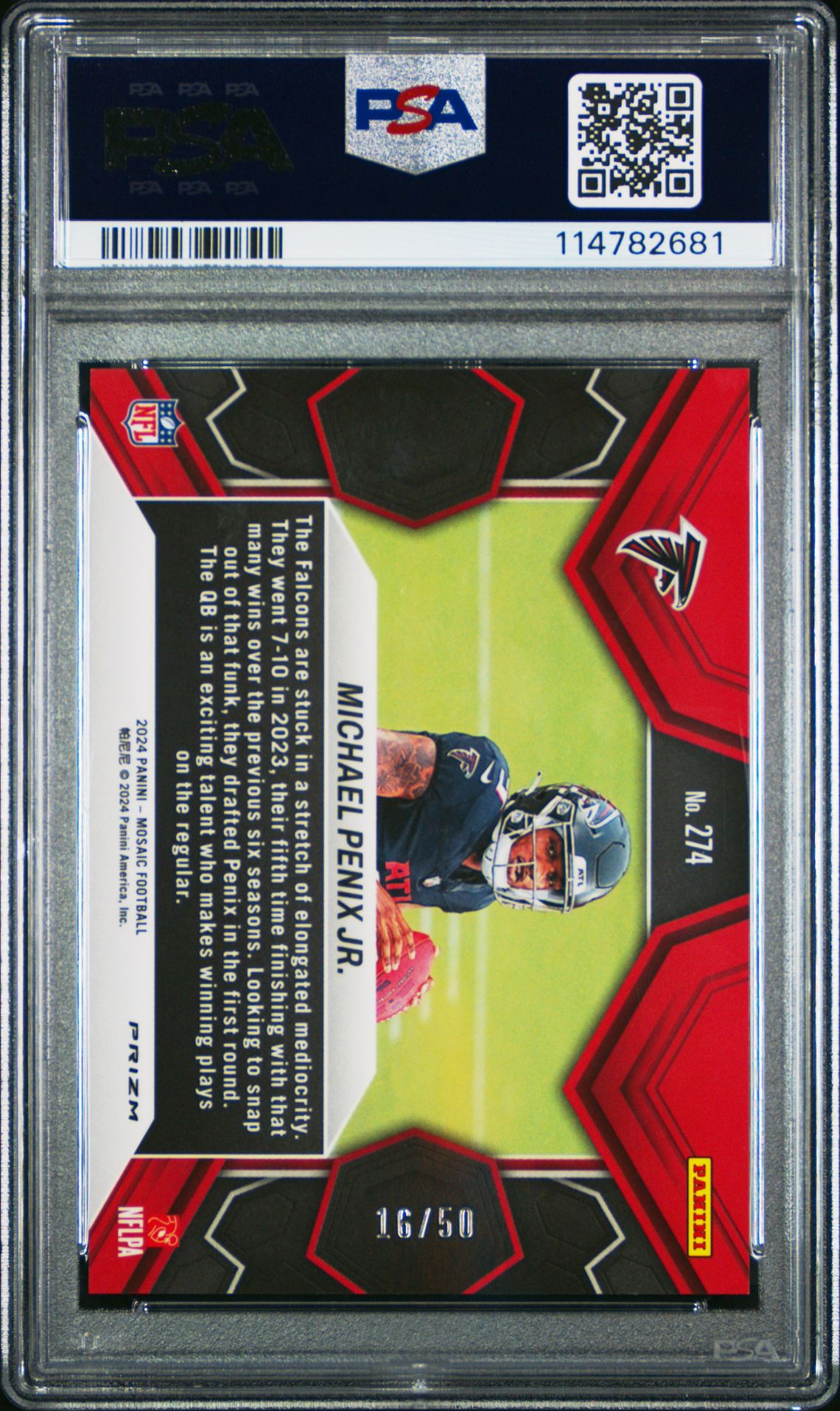 2024 Panini Mosaic Michael Penix Jr. #274 (Purple No Huddle) Gem Mt 10 back