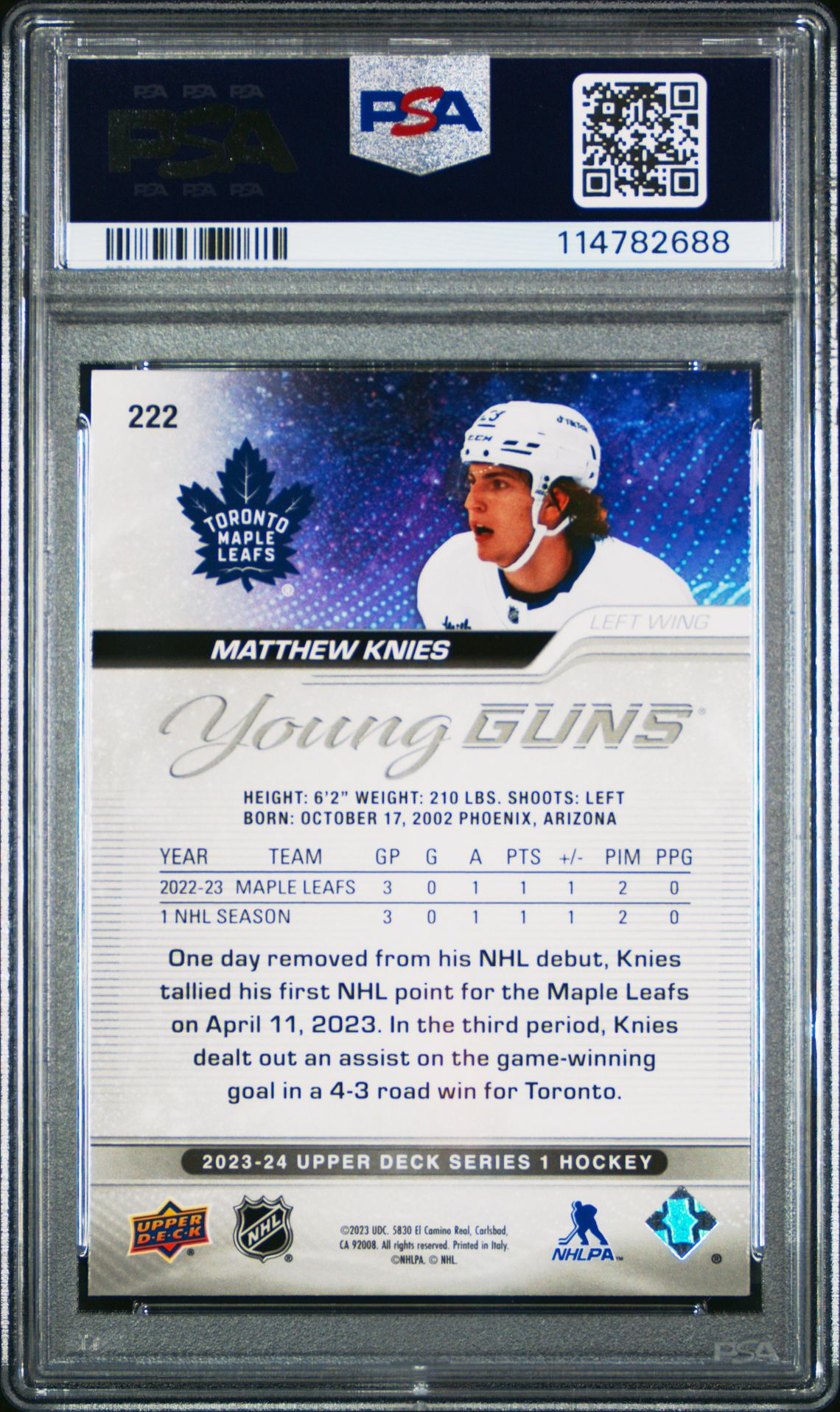 2023 Upper Deck Matthew Knies #222 Mint 9 back