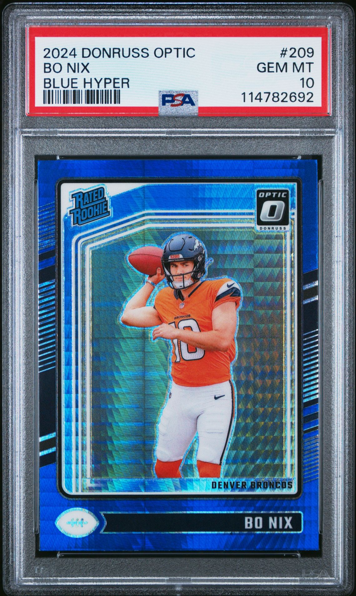 2024 Panini Donruss Optic Bo Nix #209 (Blue Hyper) Gem Mt 10 front