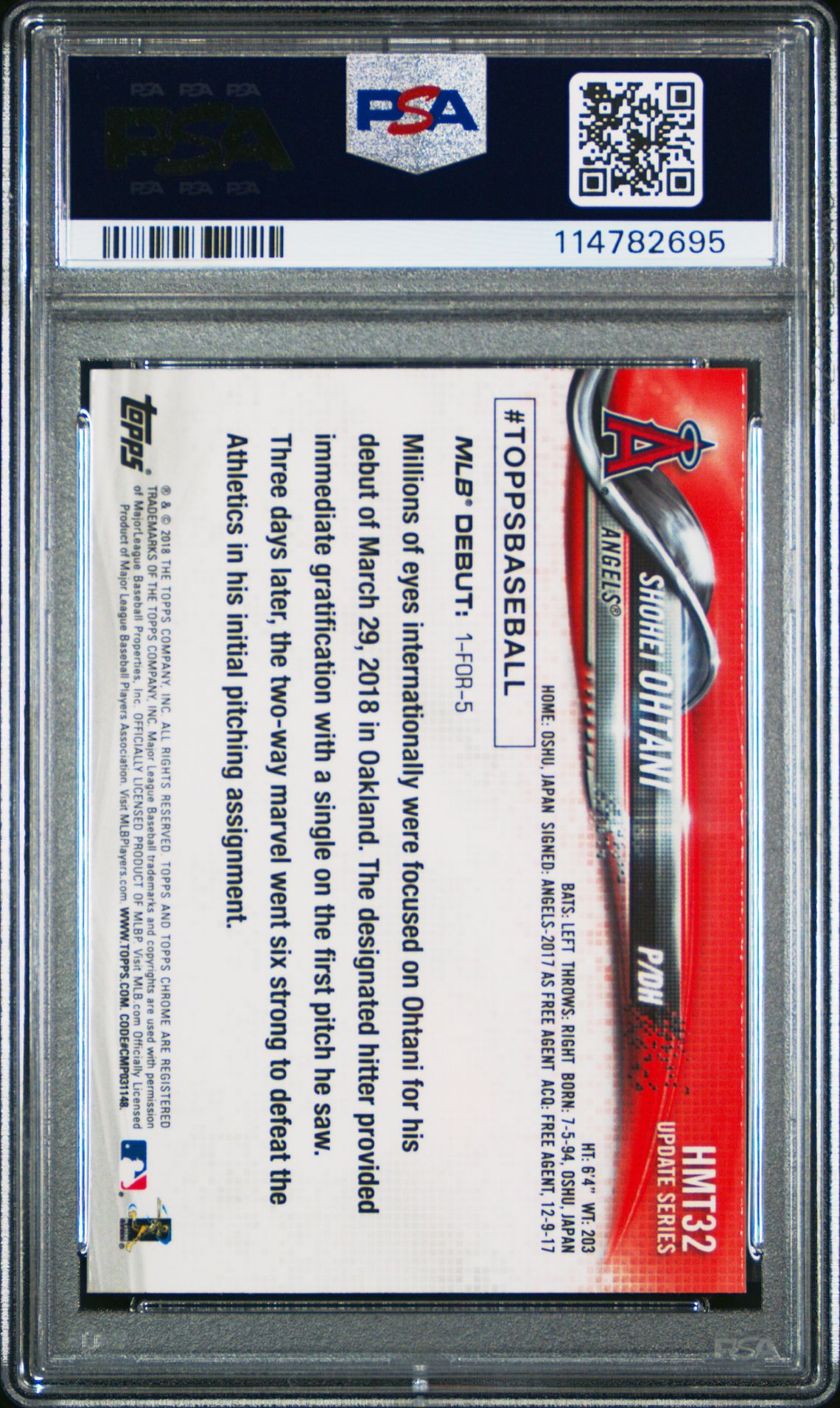 2018 Topps Chrome Update Shohei Ohtani #Hmt32 (Update) Nm-Mt 8 back