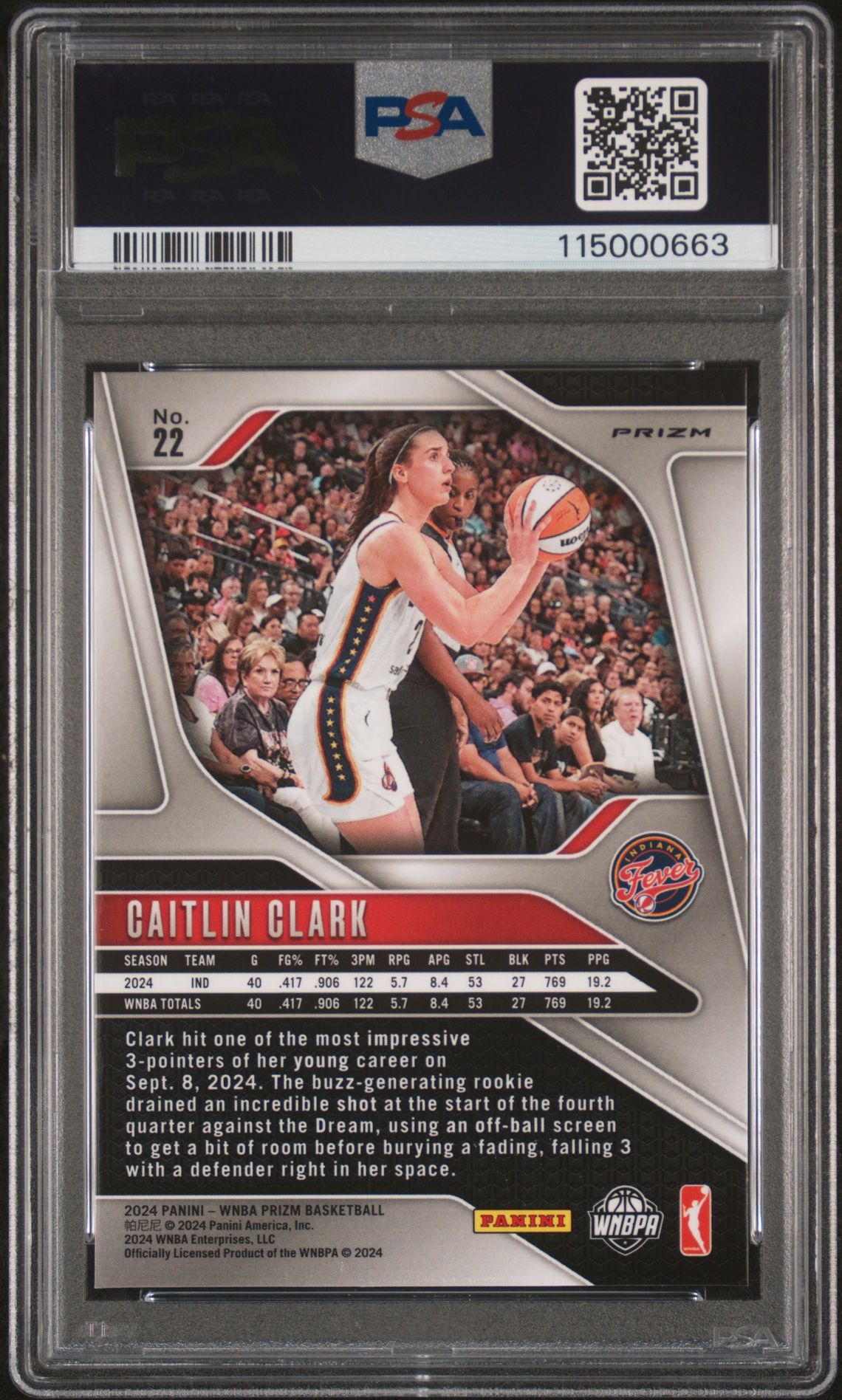 2024 Panini Prizm Wnba Caitlin Clark #22 (Silver Prizm) Mint 9 back
