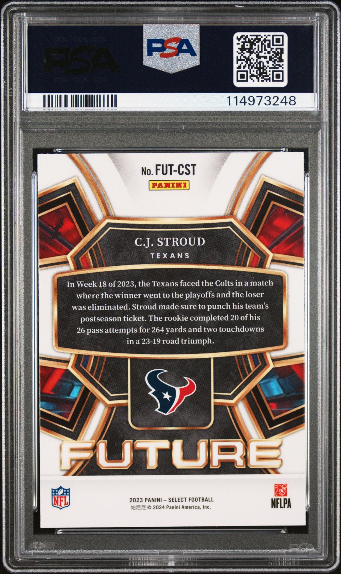 2023 Panini Select Select Future Cj Stroud #Futcst Mint 9 back