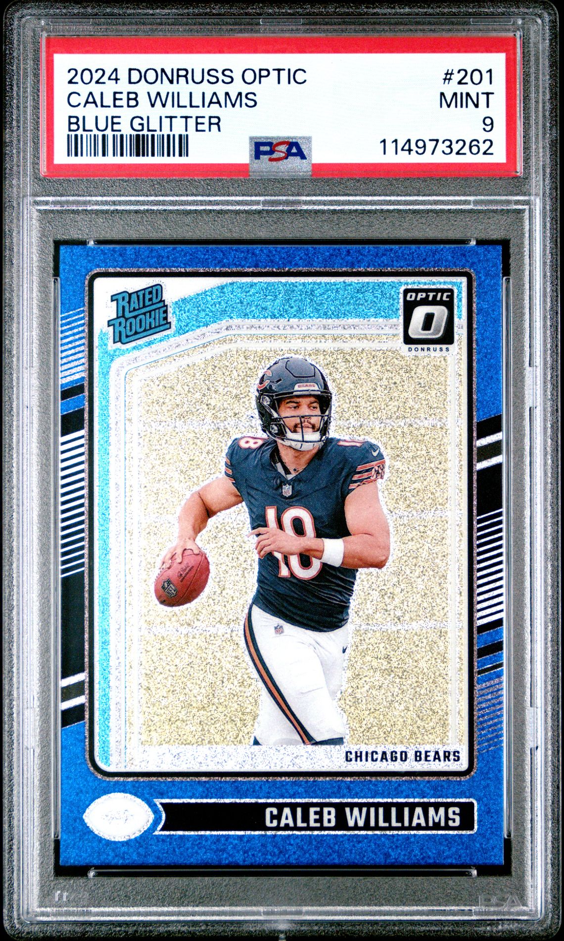 2024 Panini Donruss Optic Caleb Williams #201 (Blue Glitter) Mint 9 front