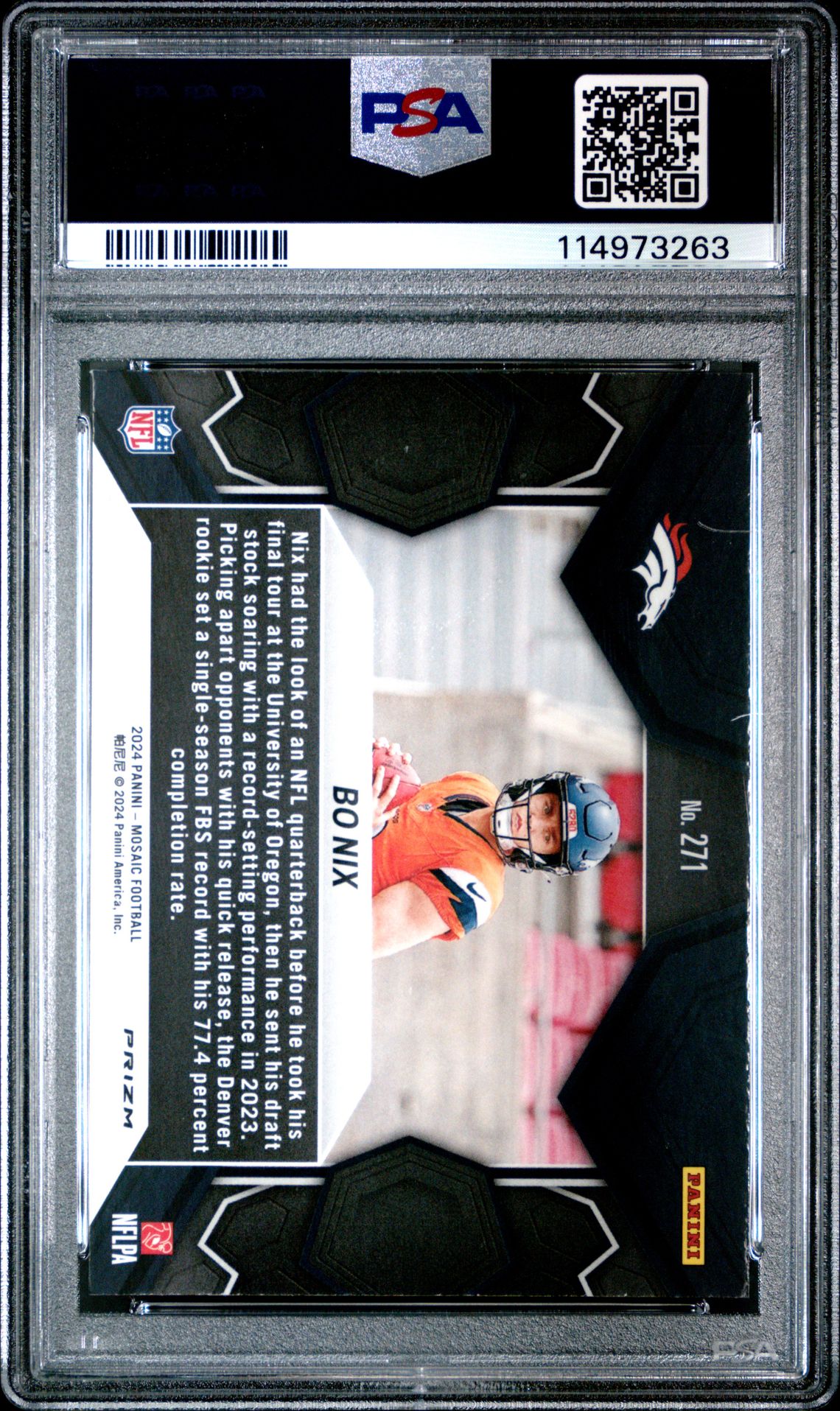 2024 Panini Mosaic Bo Nix #271 (Reactive Blue) Gem Mt 10 back