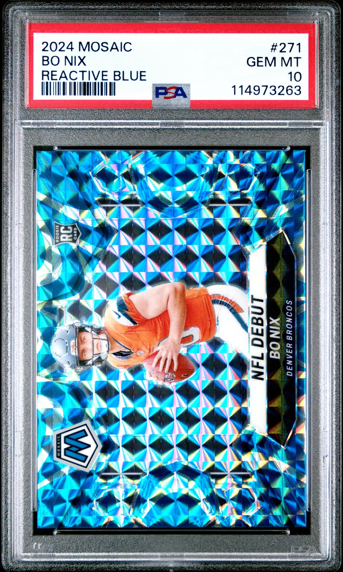 2024 Panini Mosaic Bo Nix #271 (Reactive Blue) Gem Mt 10 front