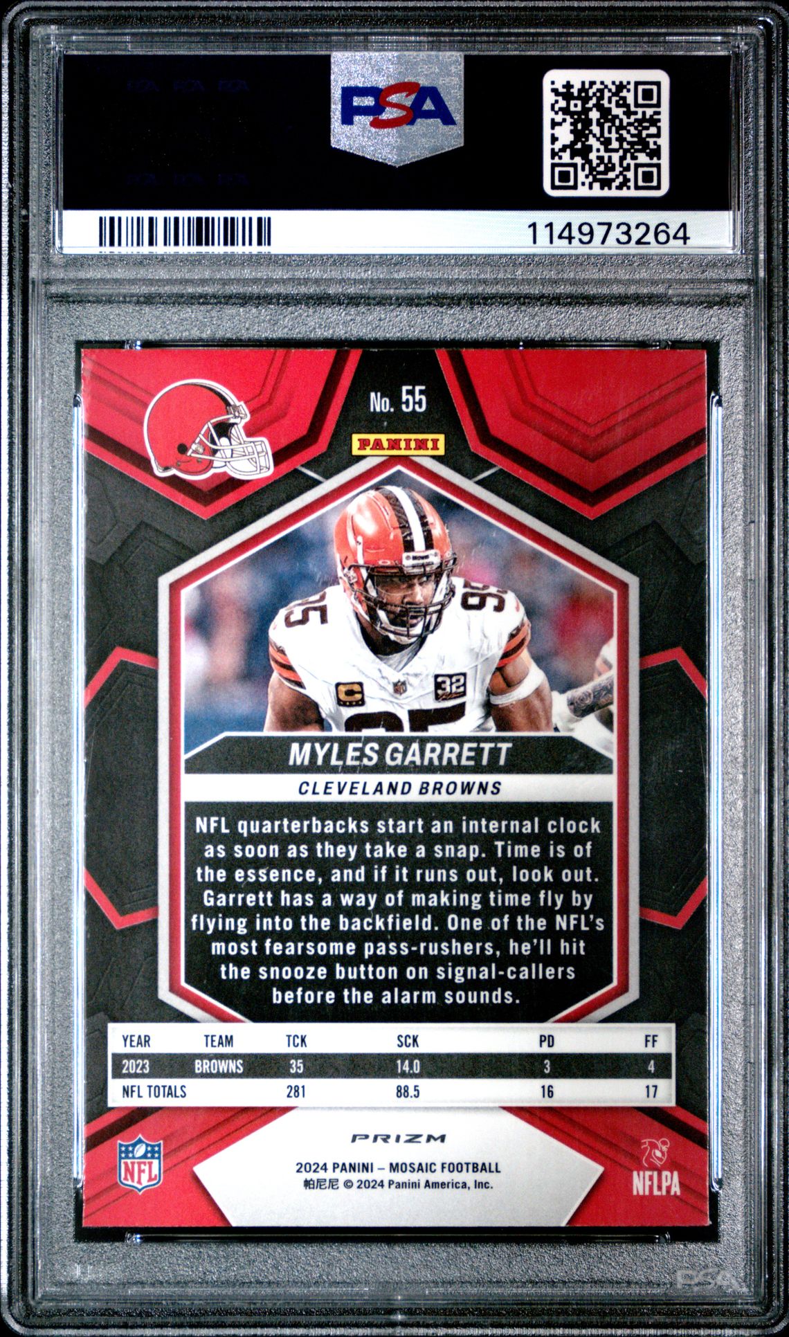 2024 Panini Mosaic Myles Garrett #55 (Honeycomb) Gem Mt 10 back
