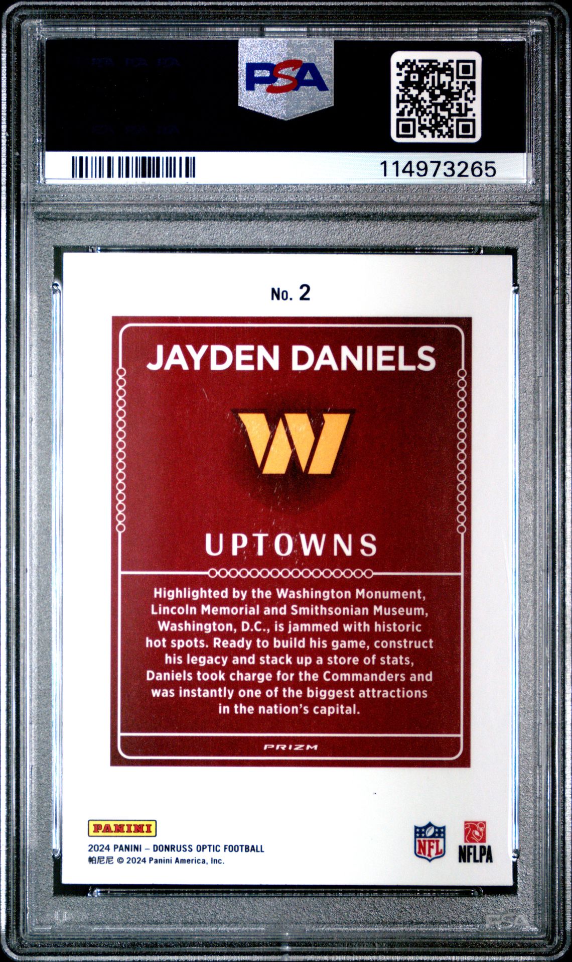 2024 Panini Donruss Optic Uptowns Jayden Daniels #2 Mint 9 back
