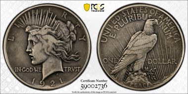 1921 $1 High Relief, Peace XF40