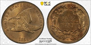 1858 1C Large Letters MS65