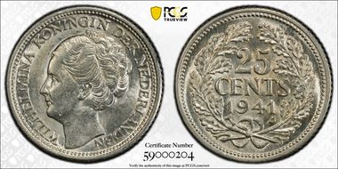 1941-P 25C Palm Privey  KM-38  Ag MS62