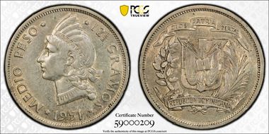 1951 1/2 P KM-21 Ag AU58