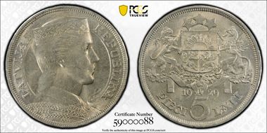 1929 5 Lat KM-9  Ag MS63