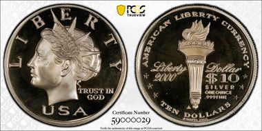 2000 Lib $10 X-206, Silver PR68