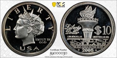 2005 Lib $10 X-214, Silver PR67