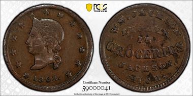 1863 CWT F-525C-9a Copper PE Wm. Jackson N1BN