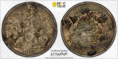 1875-CC T$1 Type-I/II Chopmarked XF40