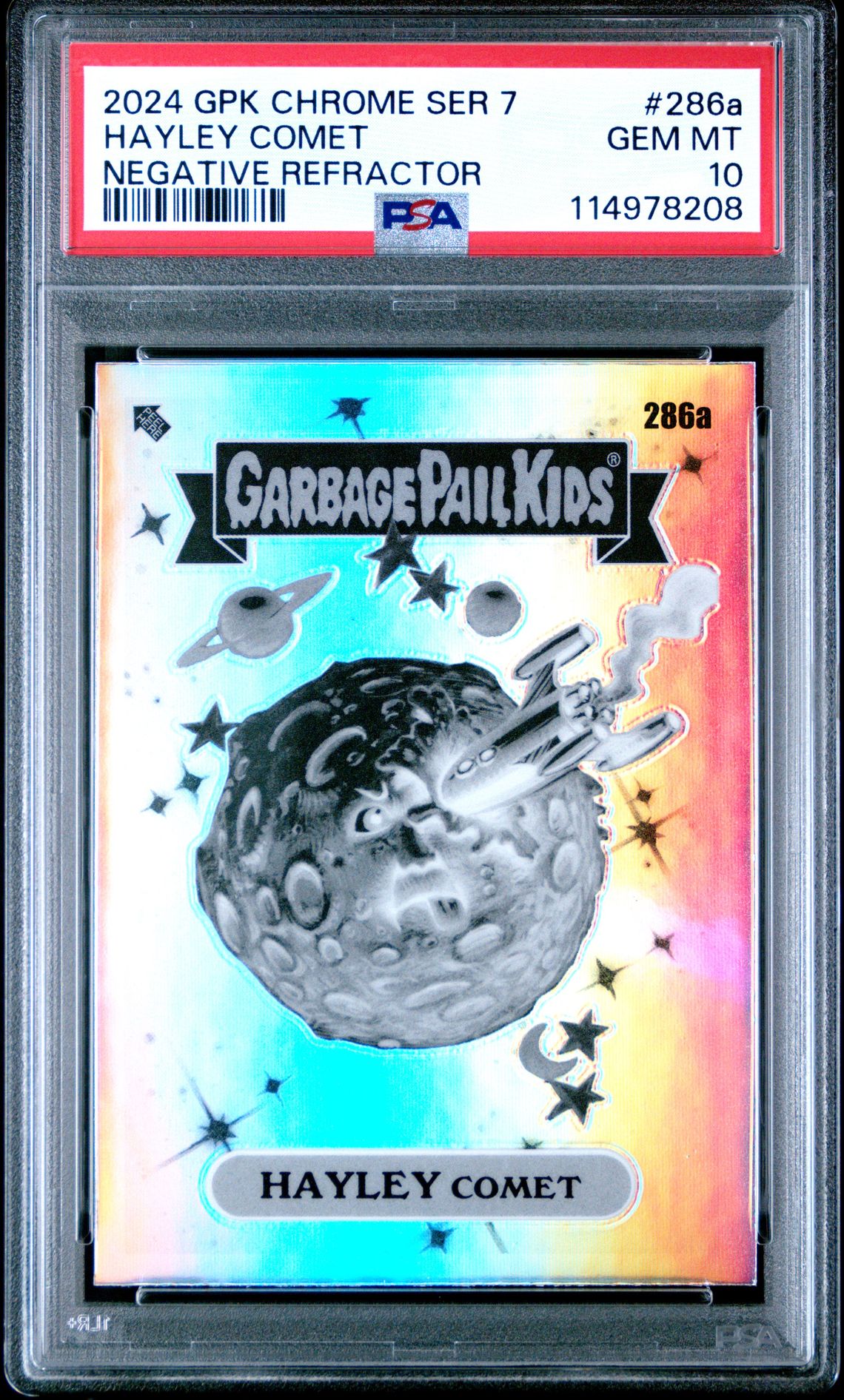 2024 Topps TOPPS CHROME GARBAGE PAIL KIDS ORIGINAL SERIES 7 Negative Refractor #286A Hayley Comet front