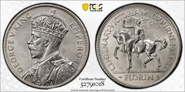 1934-35 Florin Centennial KM-33  Ag MS64