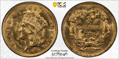 1878 $3 MS63+ 