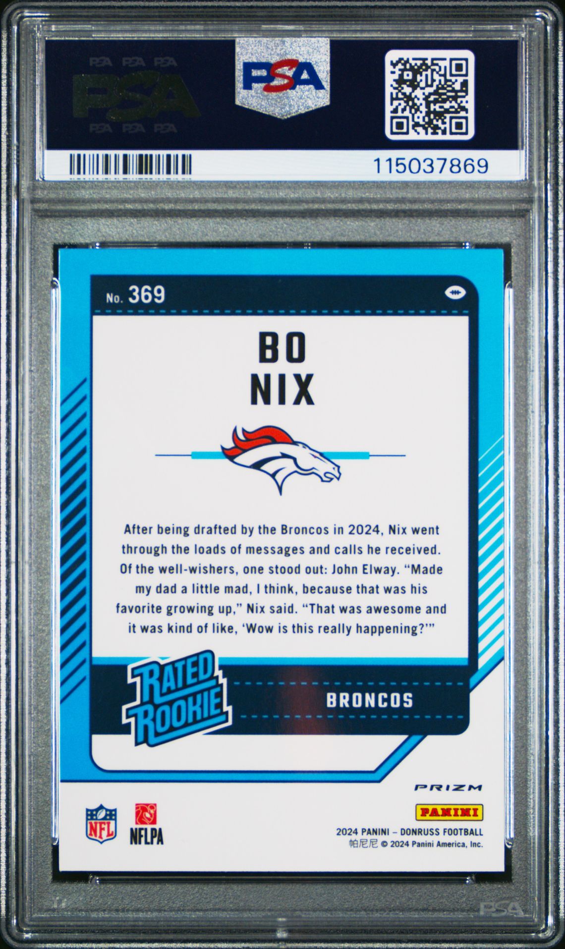 2024 Panini Donruss Bo Nix #369 (Optic Preview-Pink) Gem Mt 10 back