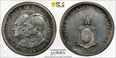 1936-M Peso Roosevelt-Quezon KM-177  Ag N1