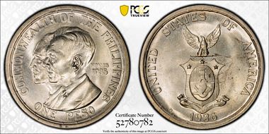 1936-M Peso Murphy-Quezon MS64