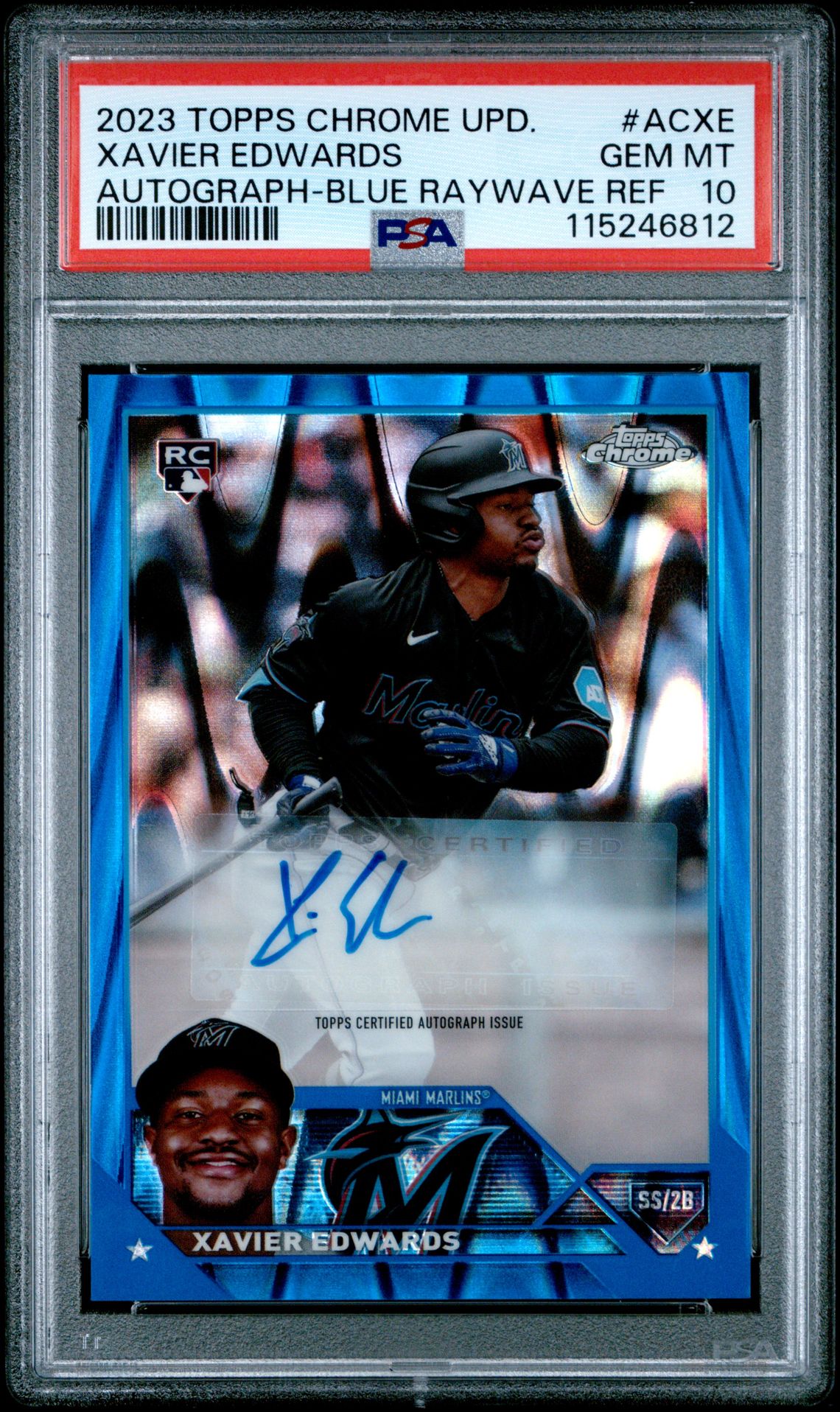 2023 Topps Chrome TOPPS CHROME UPDATE AUTOGRAPH BLUE RAYWAVE REF #ACXE Xavier Edwards front