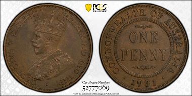 1931 (m) 1D English obverse Dropped 1 AU55BN