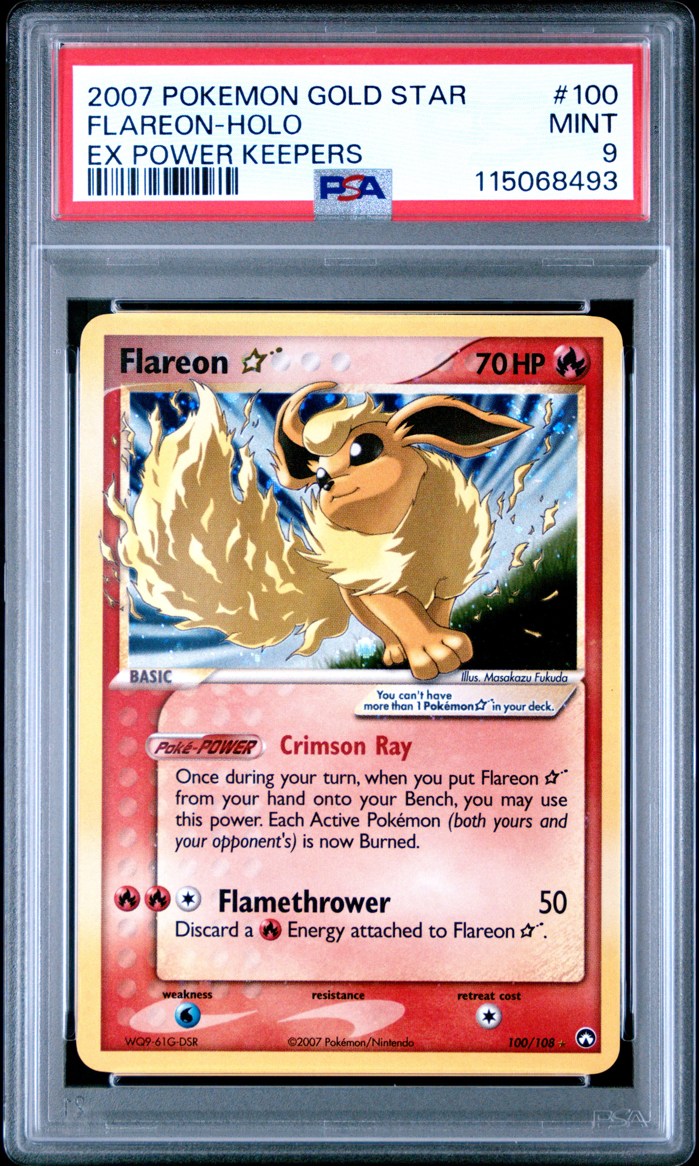 2007 #100 Flareon-Holo Gold Star PSA 9 EX Power Keepers