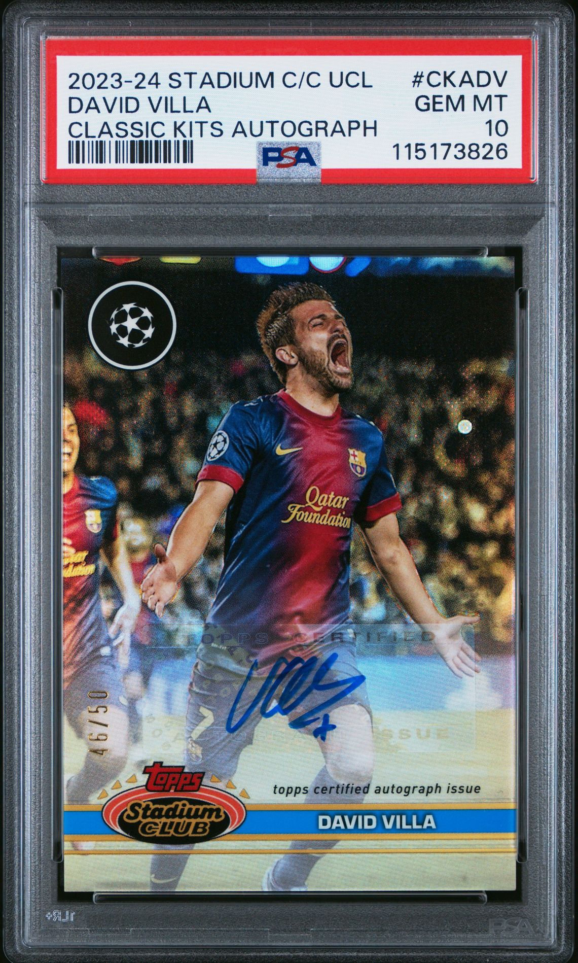 2023-24 Topps TOPPS STADIUM CLUB CHROME UEFA CLUB COMPETITIONS CLASSIC KITS AUTOGRAPHS #CKADV David Villa front