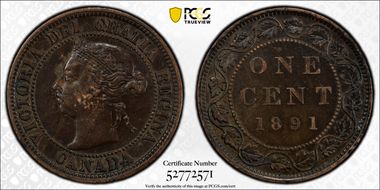 1891 1C Small Date, Small Leaves AU50BN