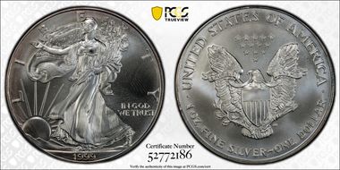 1999 $1 Silver Eagle MS67