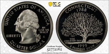 1999-S 25C Connecticut Silver PR69DCAM