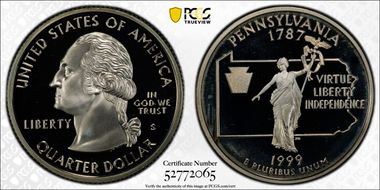 1999-S 25C Pennsylvania Silver PR68DCAM