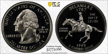 1999-S 25C Delaware Silver PR68DCAM