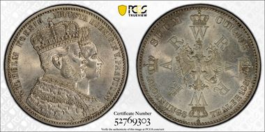 1861-A Thaler Coronation KM-488  Ag MS63