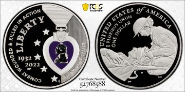 2022-W $1 National Purple Heart Hall of Honor Colorized PR70DCAM