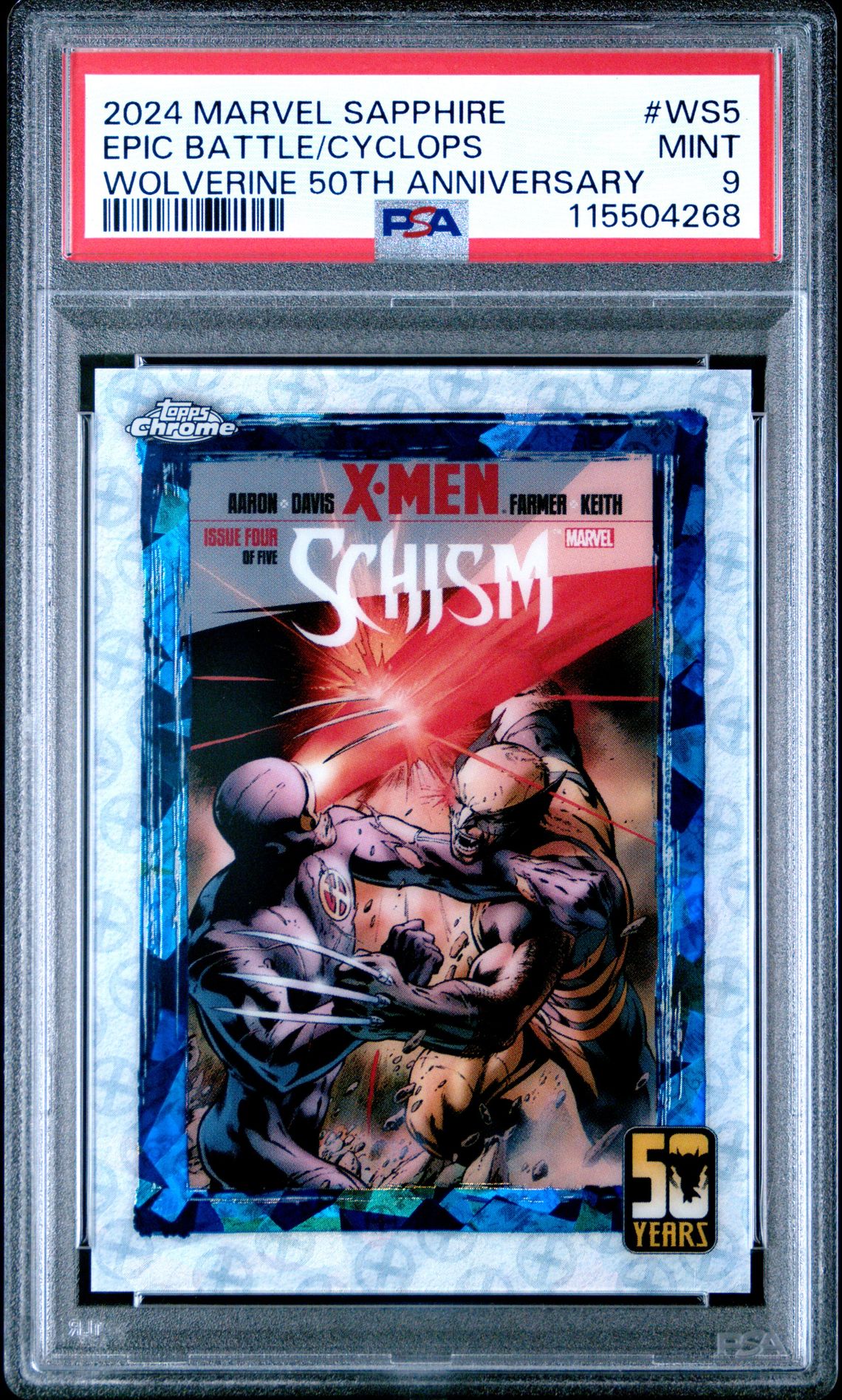 2024 Topps Chrome TOPPS CHROME MARVEL SAPPHIRE EDITION WOLVERINE 50TH ANNIVERSARY #WS5 Epic Battle/Cyclops front