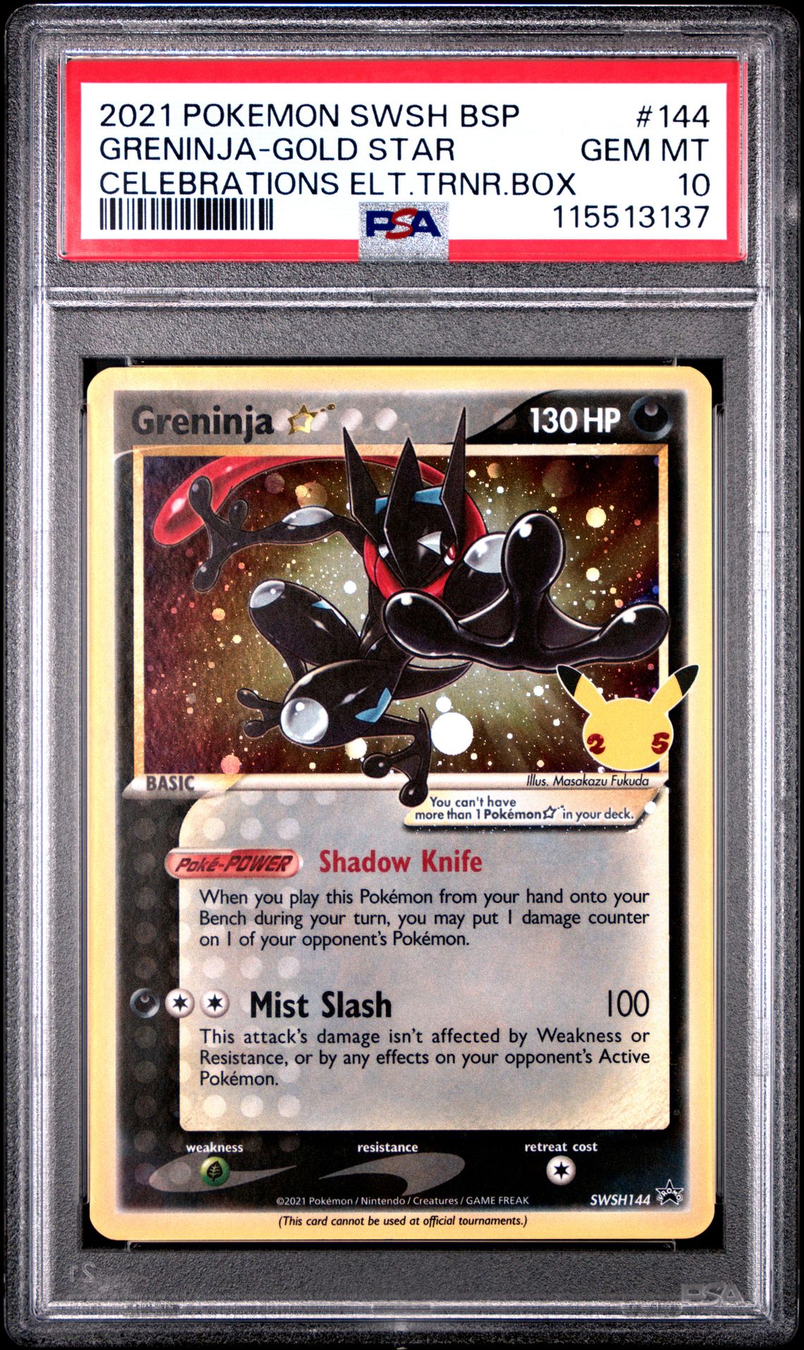 2021 Pokemon Swsh Black Star Promo Greninja-Gold Star #144 (Celebrations Elt.trnr.box) Gem Mt 10 front