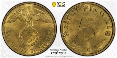 1939-E 5 Pfg J-363 MS63