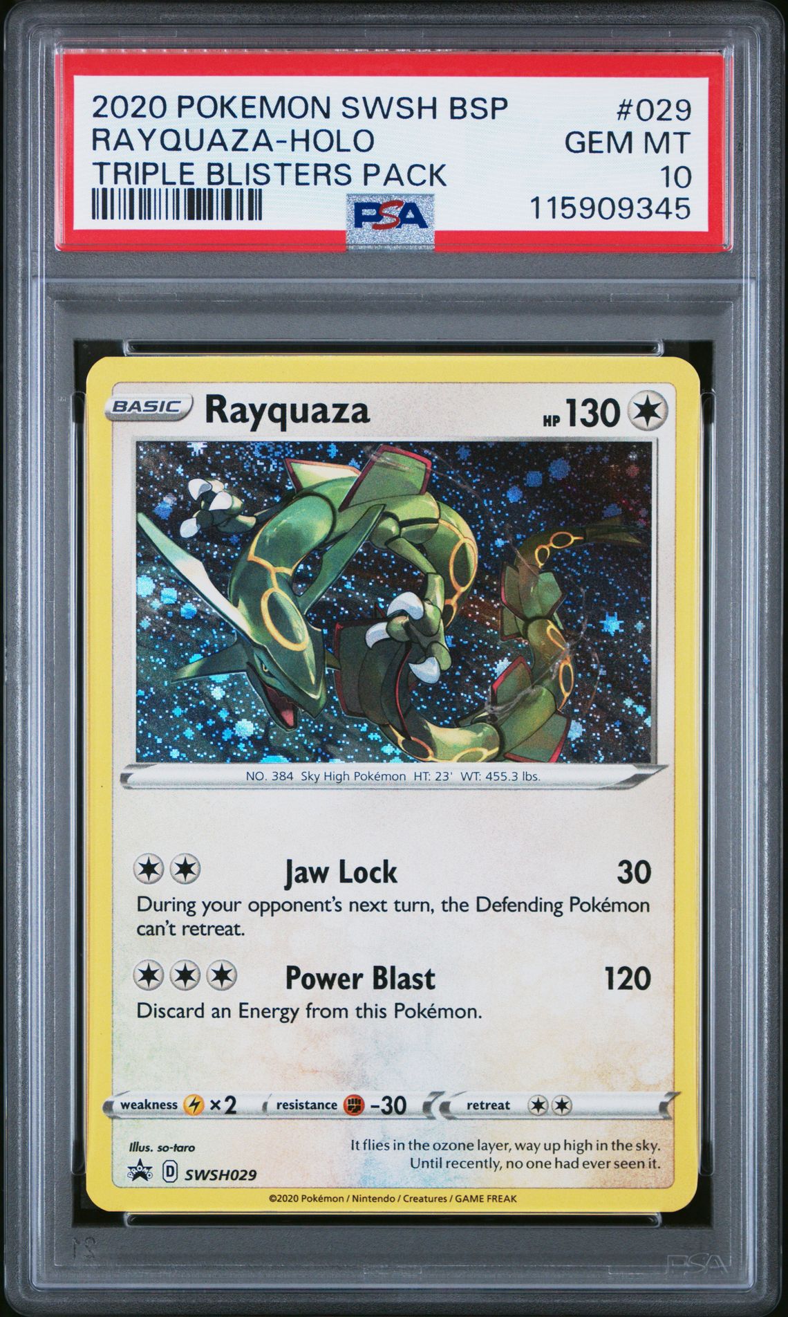 2020 Pokemon Swsh Black Star Promo Rayquaza-Holo #029 (Triple Blisters Pack) Gem Mt 10 front