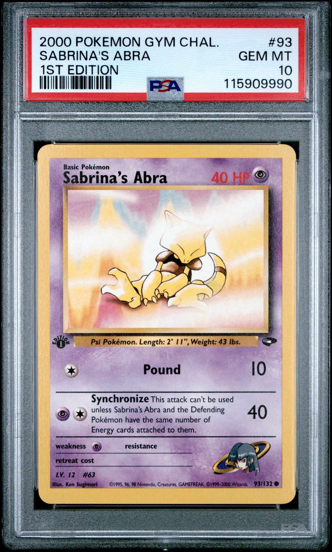 2000 Pokemon POKEMON GYM CHALLENGE 1ST EDITION #93 Sabrina's Abra front