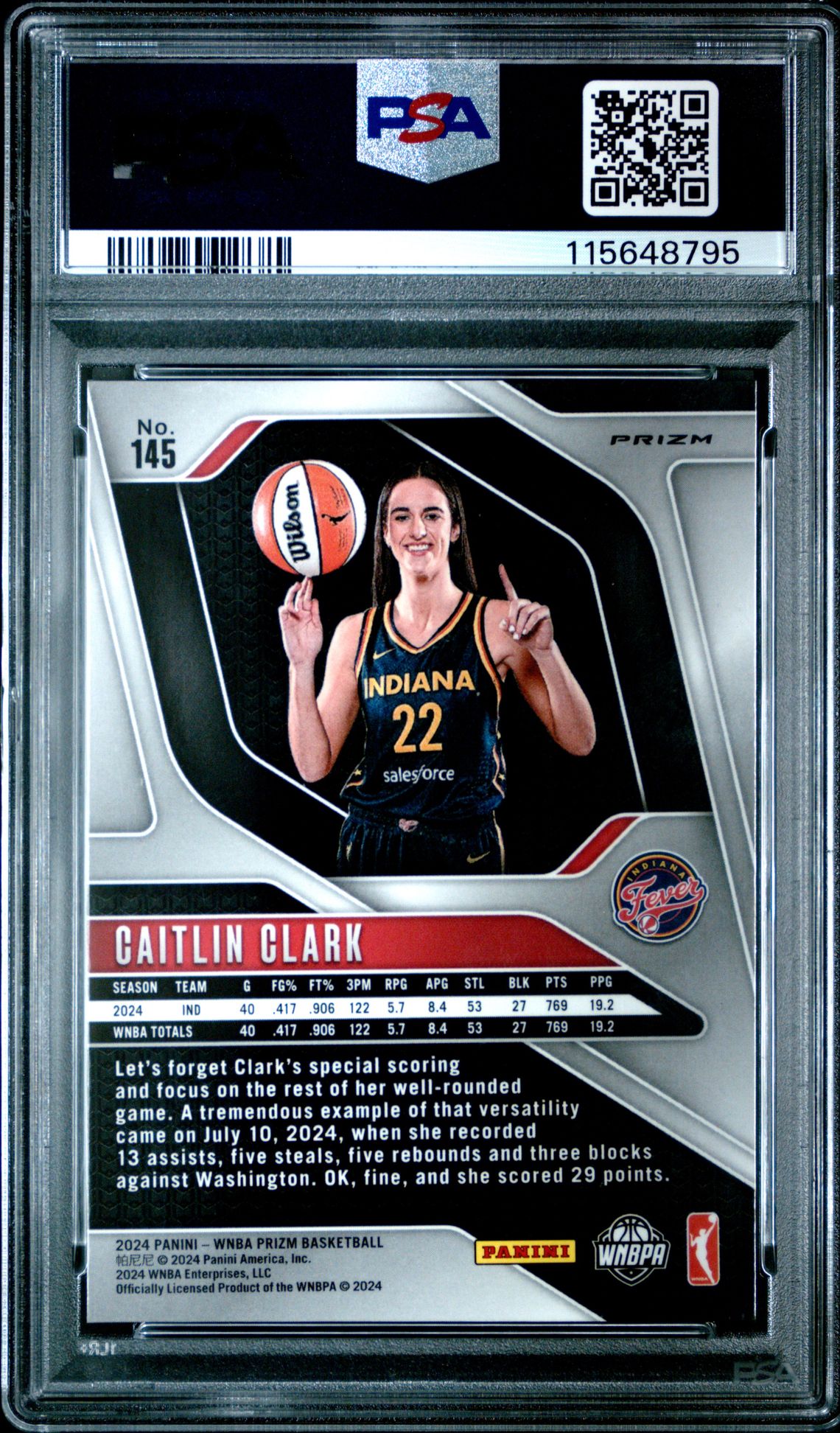 2024 Panini Prizm Wnba Caitlin Clark #145 (Orange Ice) Mint 9 back