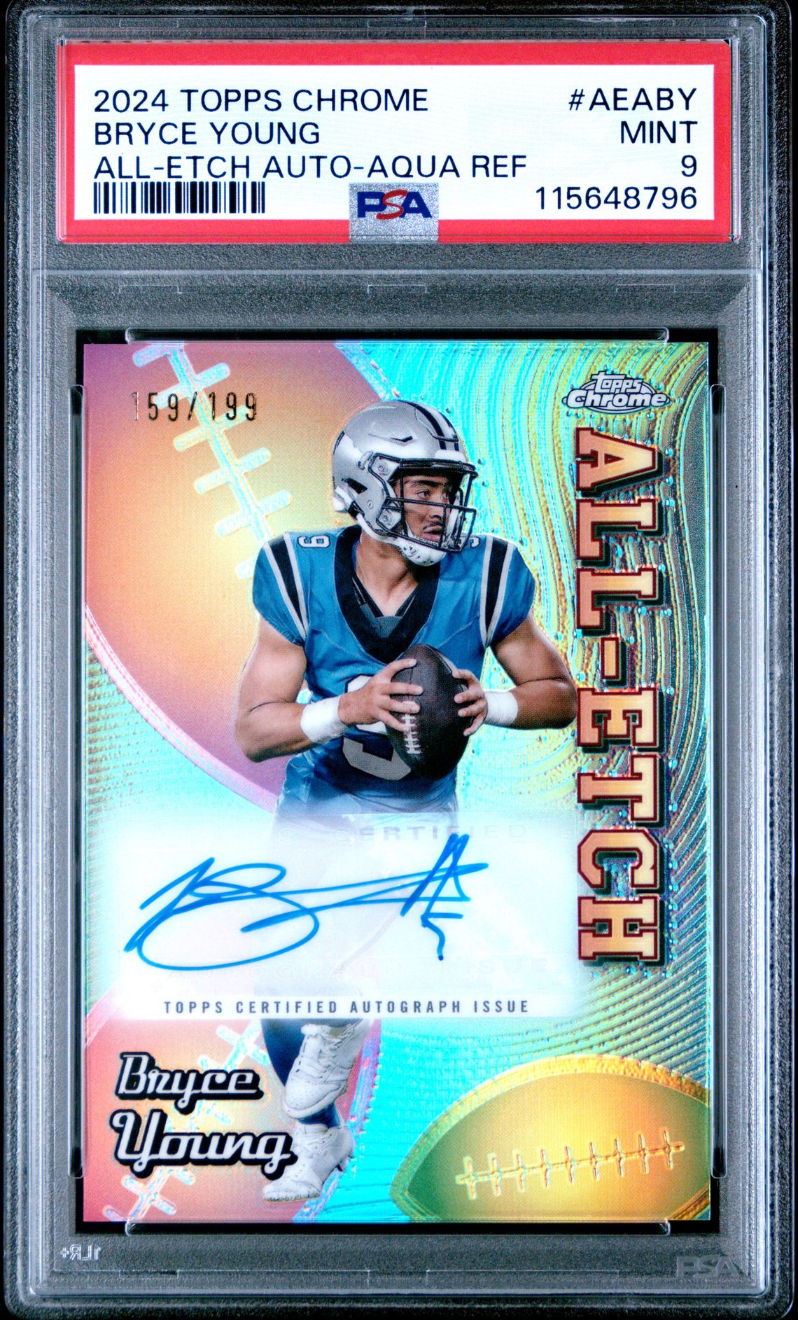 2024 Topps Chrome Chrome All-Etch Autographs Bryce Young #Aeaby (All-Etch Auto-Aqua Ref) Mint 9 front